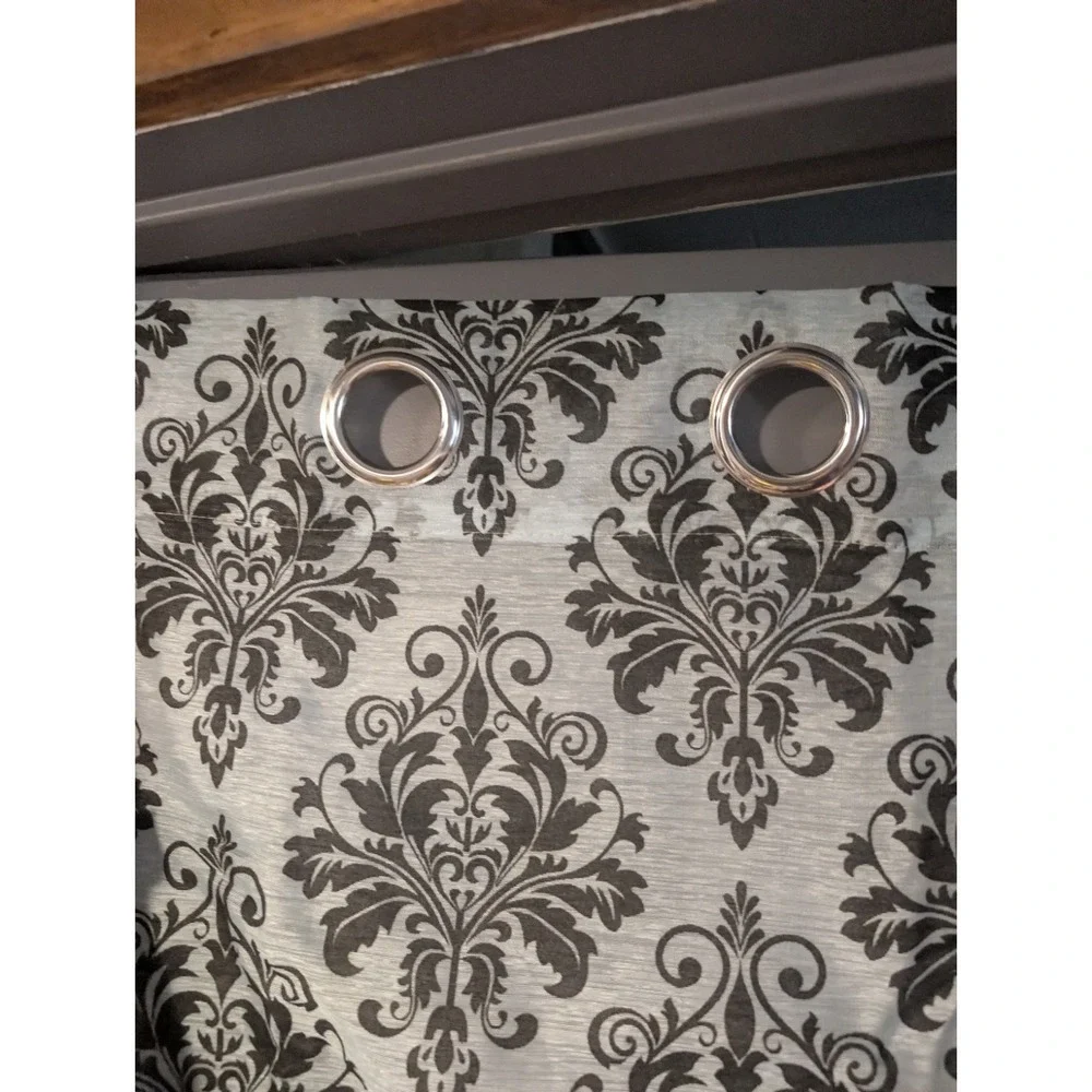 Curtains 84x37 Blue With‎ Black Pattern 2 Pack Transparent